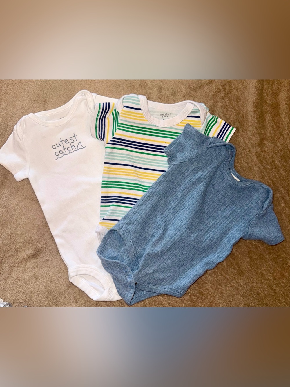 Baby 3-Pack Striped, Solid White & Denim Blue Bodysuits
